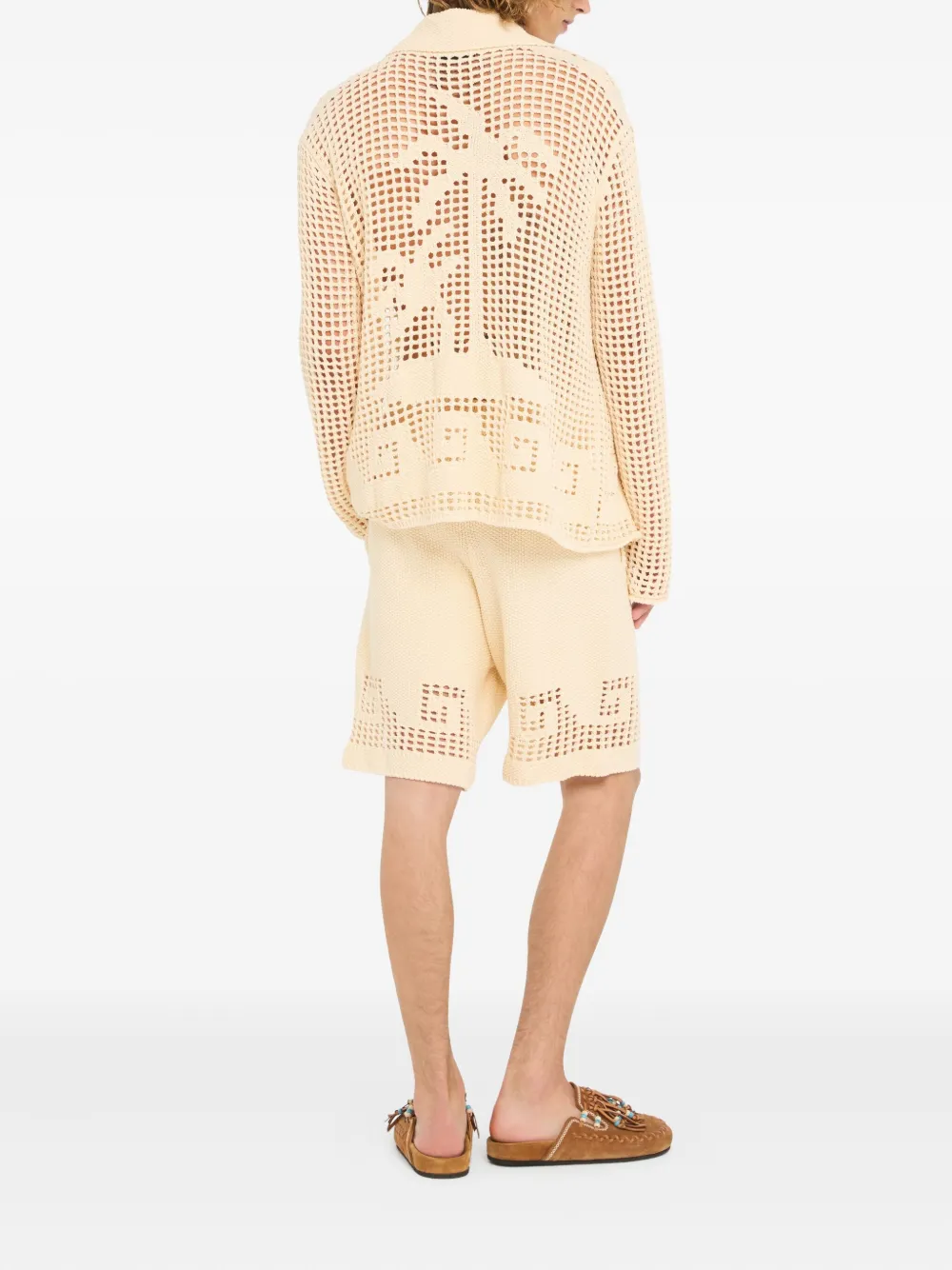 Alanui Where The Wave Begins Openwork Buttoned Shirt In Neutral