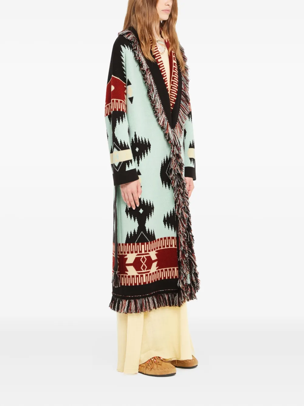 Alanui Icon Jacquard Fringed Cardi-coat In Blue