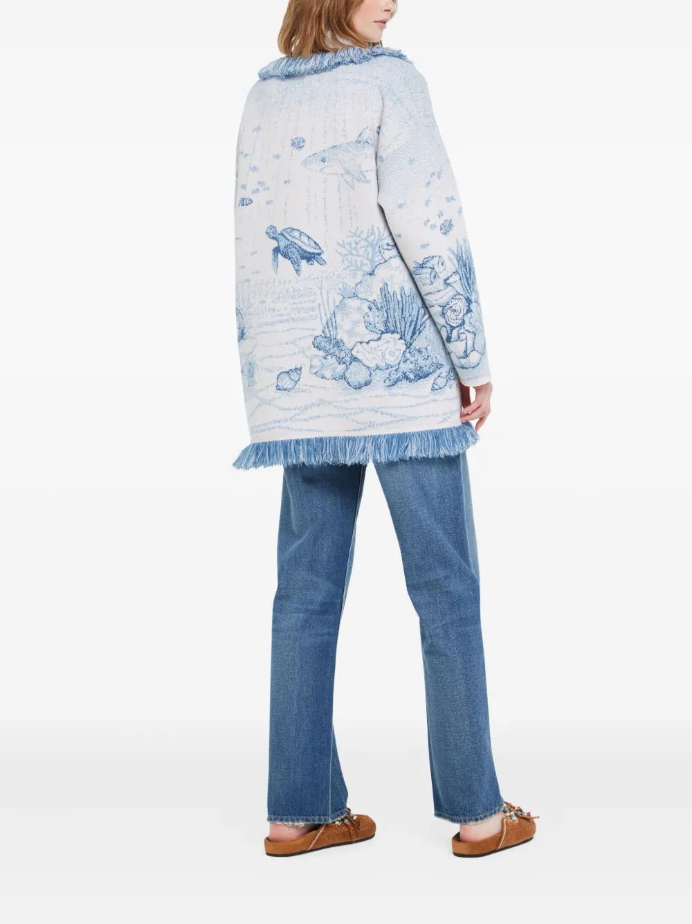 Alanui Deep In The Ocean Cardigan Mit Fransen In White