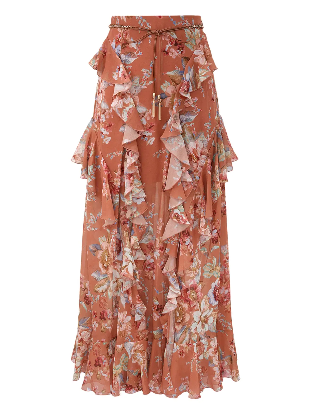 Zimmermann Ruffled Awakened Maxi Skirt In Brown