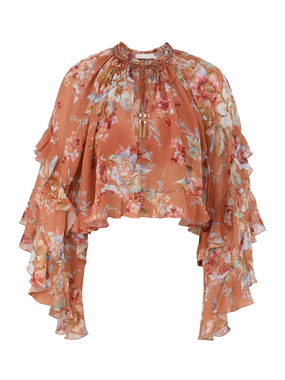 Zimmermann Ruffled Awakened Blouse In Orange