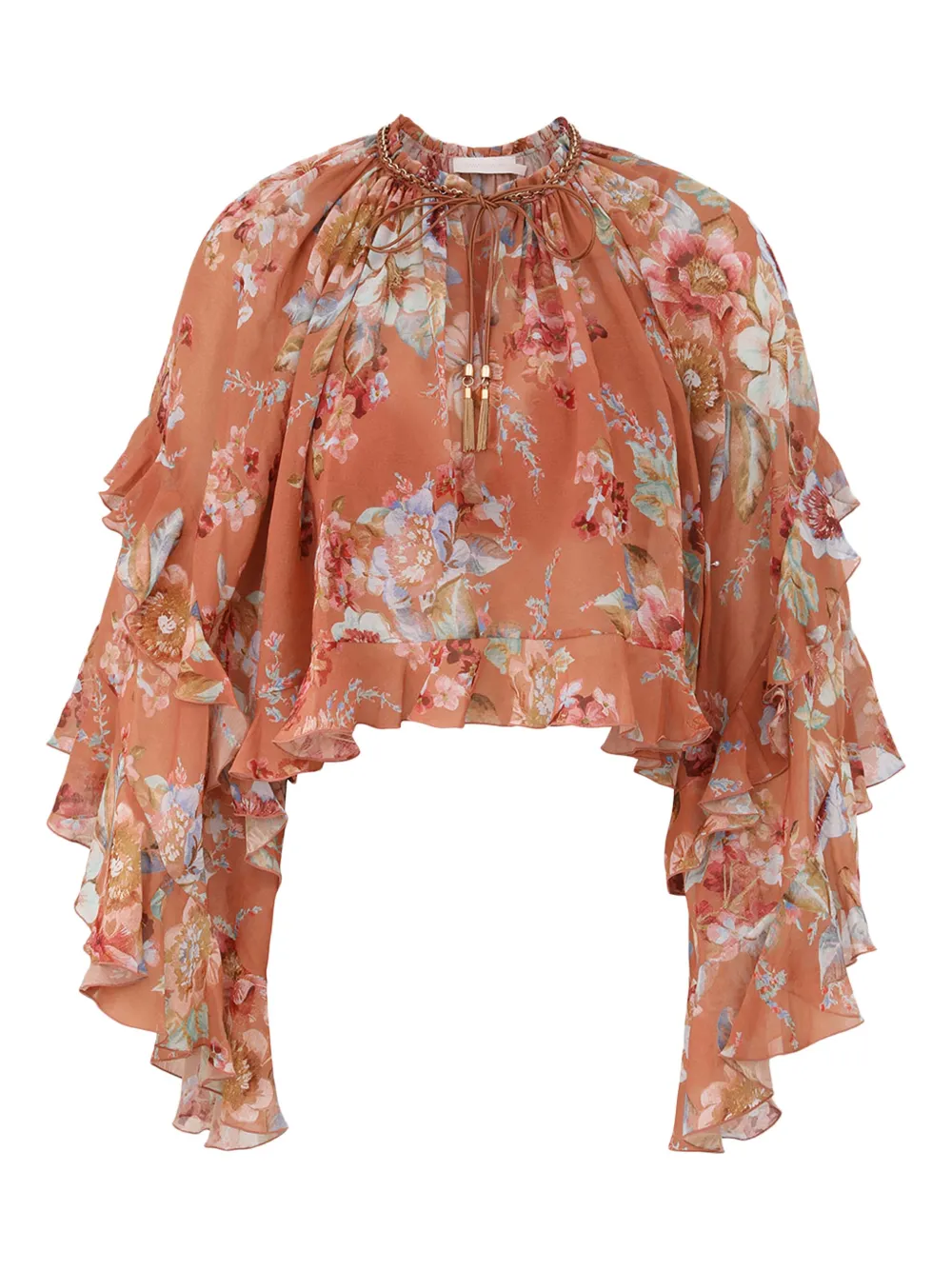 Zimmermann Ruffled Awakened Blouse In Orange