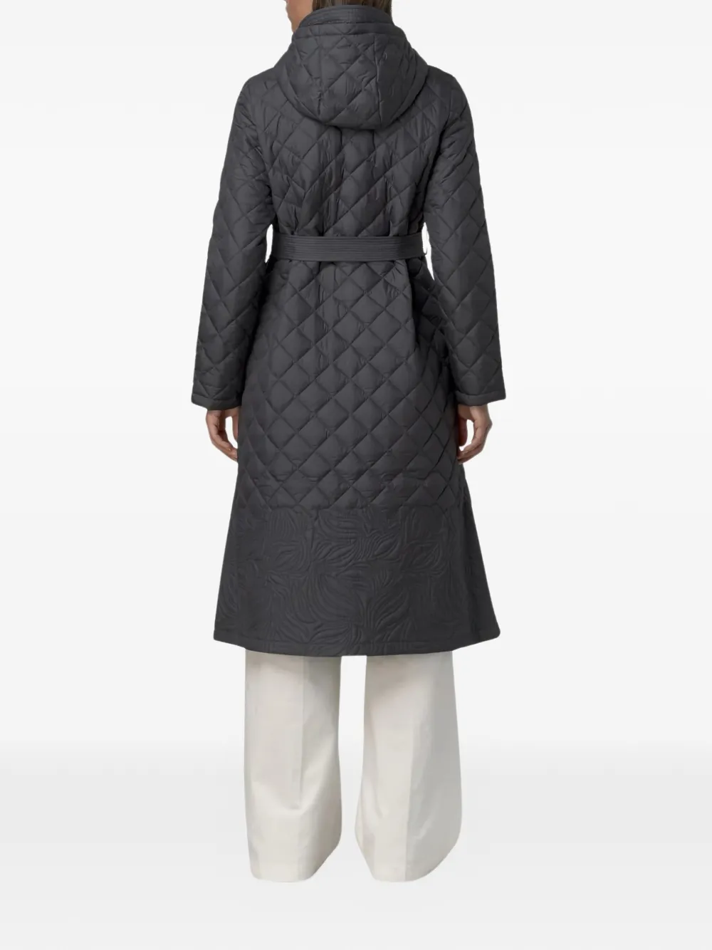 K-way Quilted Belted Hooded Jacket In Black