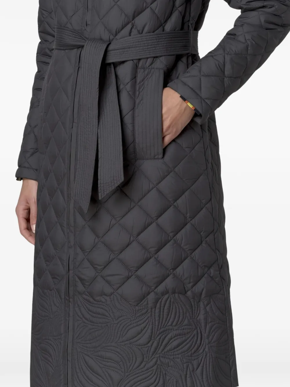K-way Quilted Belted Hooded Jacket In Black