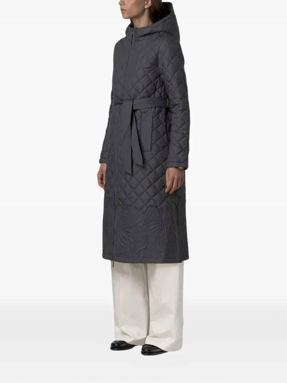 K-way Quilted Belted Hooded Jacket In Black