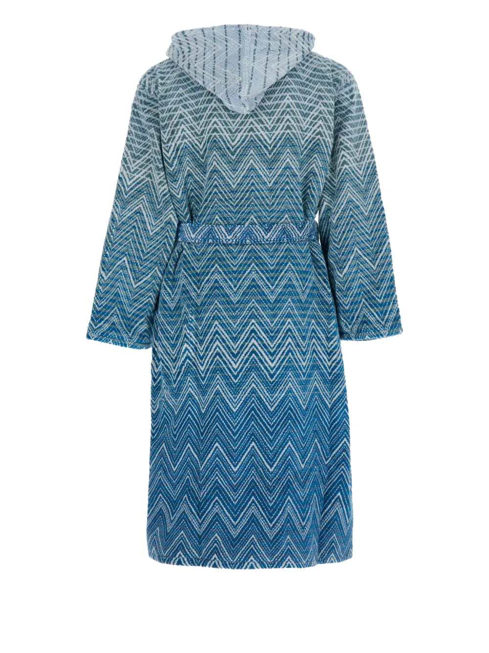 Missoni Hooded Zigzag-motif Dressing Gown In Blue