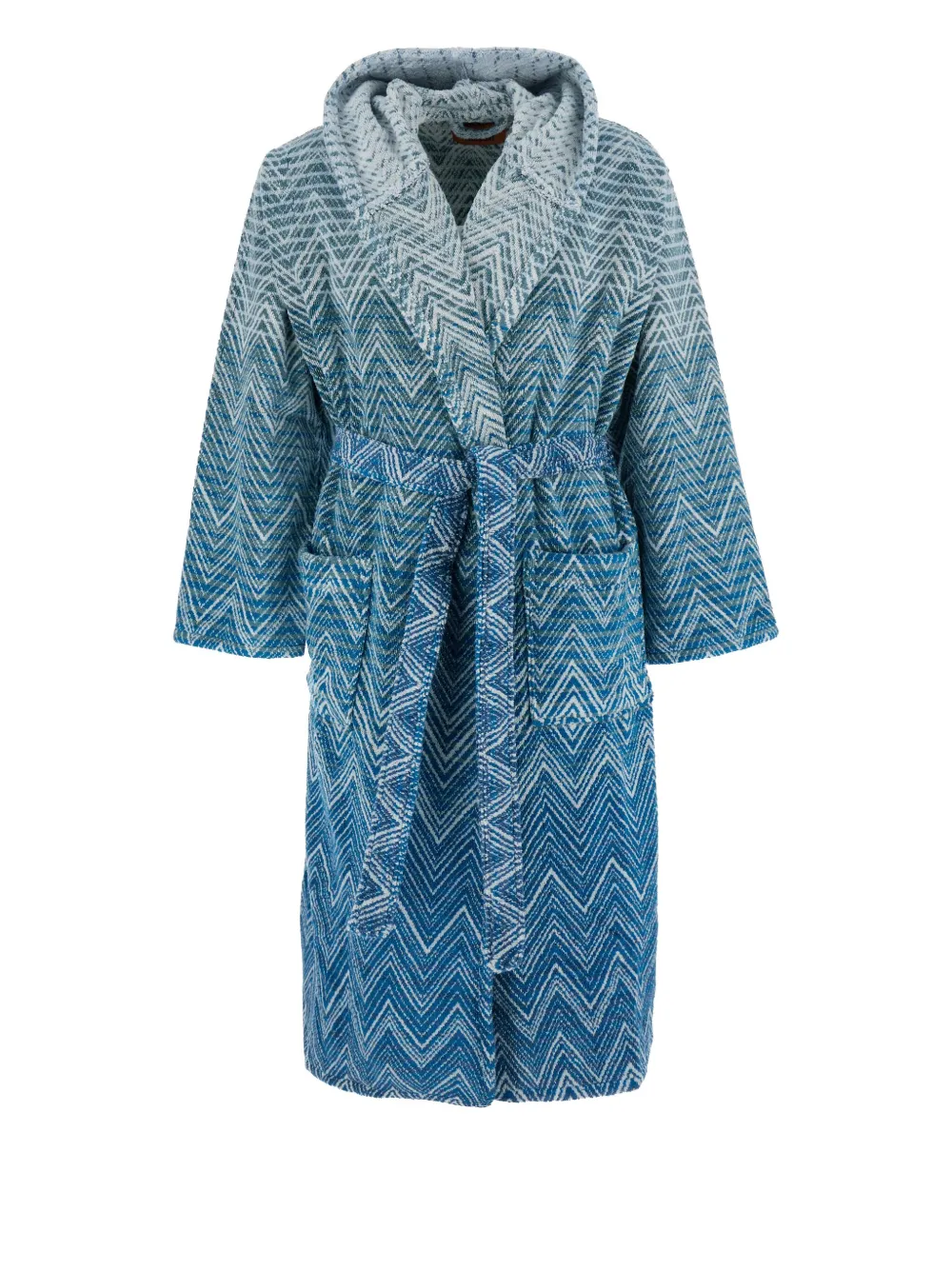 Missoni Hooded Zigzag-motif Dressing Gown In Blue