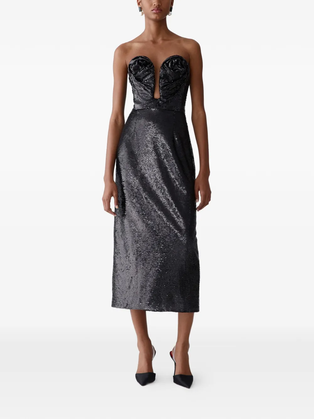 Carolina Herrera Midi-jurk met pailletten en U-hals Zwart