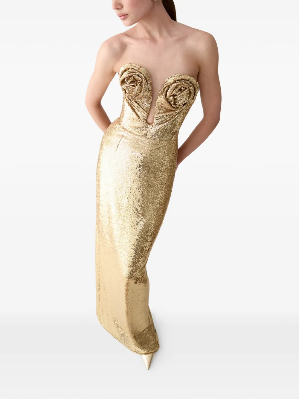Carolina Herrera Maxi-jurk met pailletten en U-hals Goud