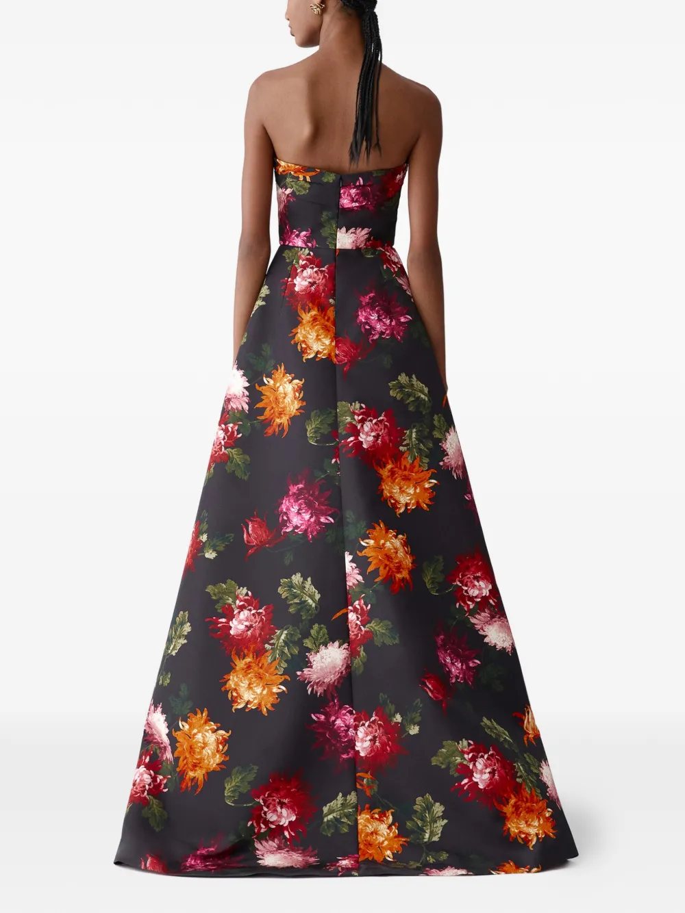 Carolina Herrera Strapless maxi-jurk met chrysant print Zwart
