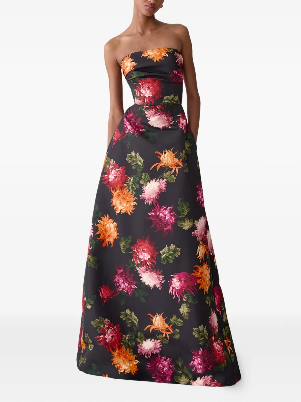 Carolina Herrera Strapless maxi-jurk met chrysant print Zwart