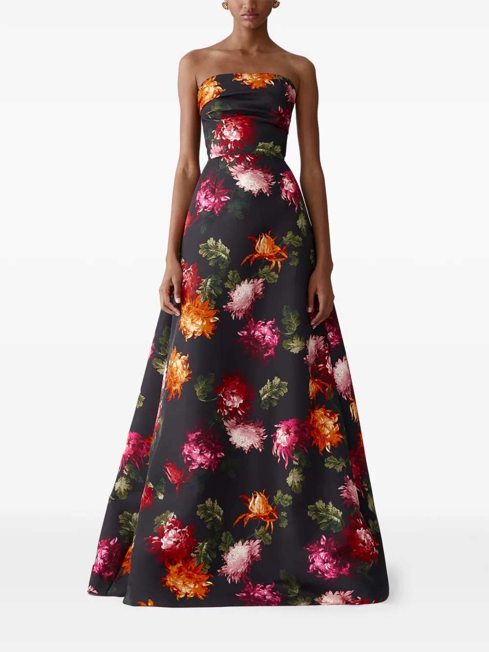Carolina Herrera Strapless maxi-jurk met chrysant print Zwart