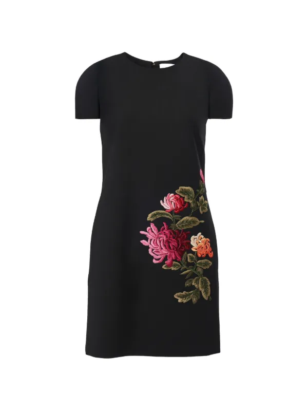 Carolina Herrera Women's Floral Embroidered Stretch Wool Shift Dress - Black - Mini Dresses