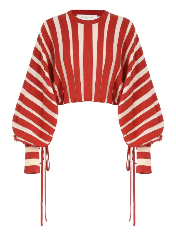Zimmermann Striped Bow Rebellion Sweater in Red
