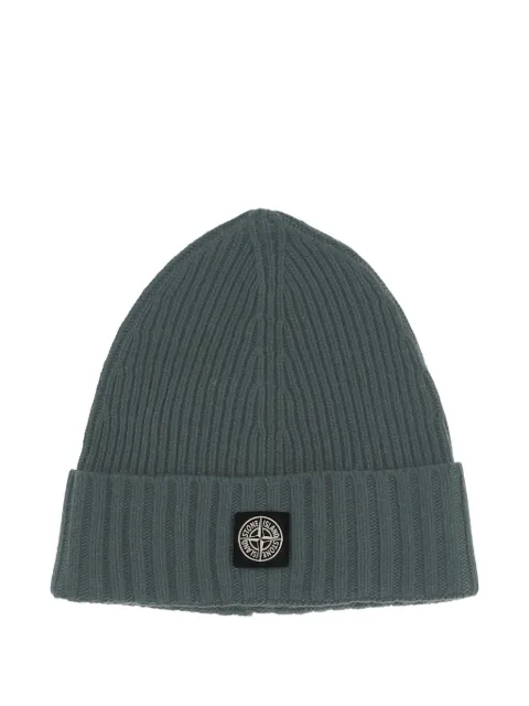 Stone Island Junior logo-patch ribbed beanie