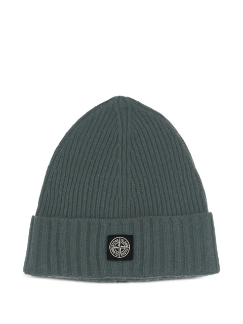 Stone Island Junior logo-patch ribbed beanie