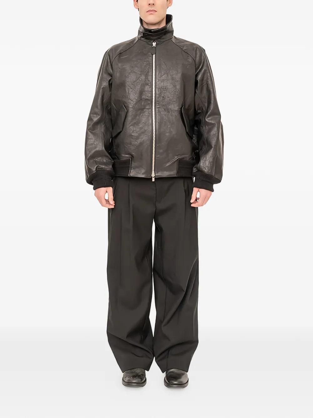 Devoa Zip-up Leather Jacket In Black