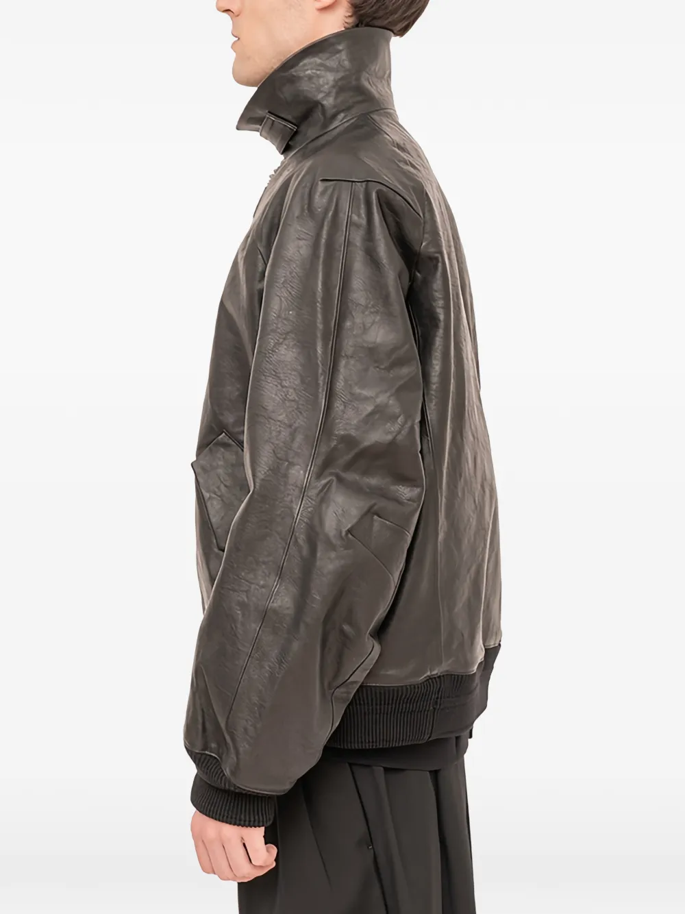 Devoa Zip-up Leather Jacket In Black