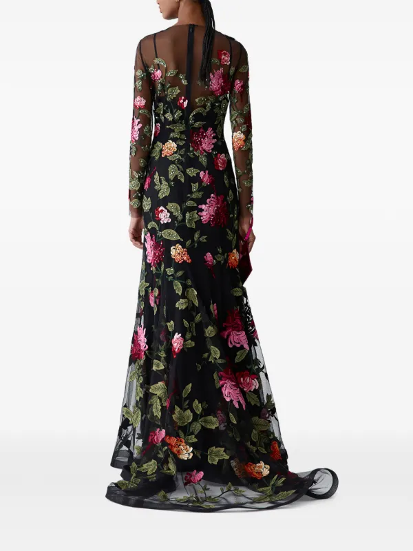 carolina herrera long sleeve dress Jacquard Long Dress black/ivory