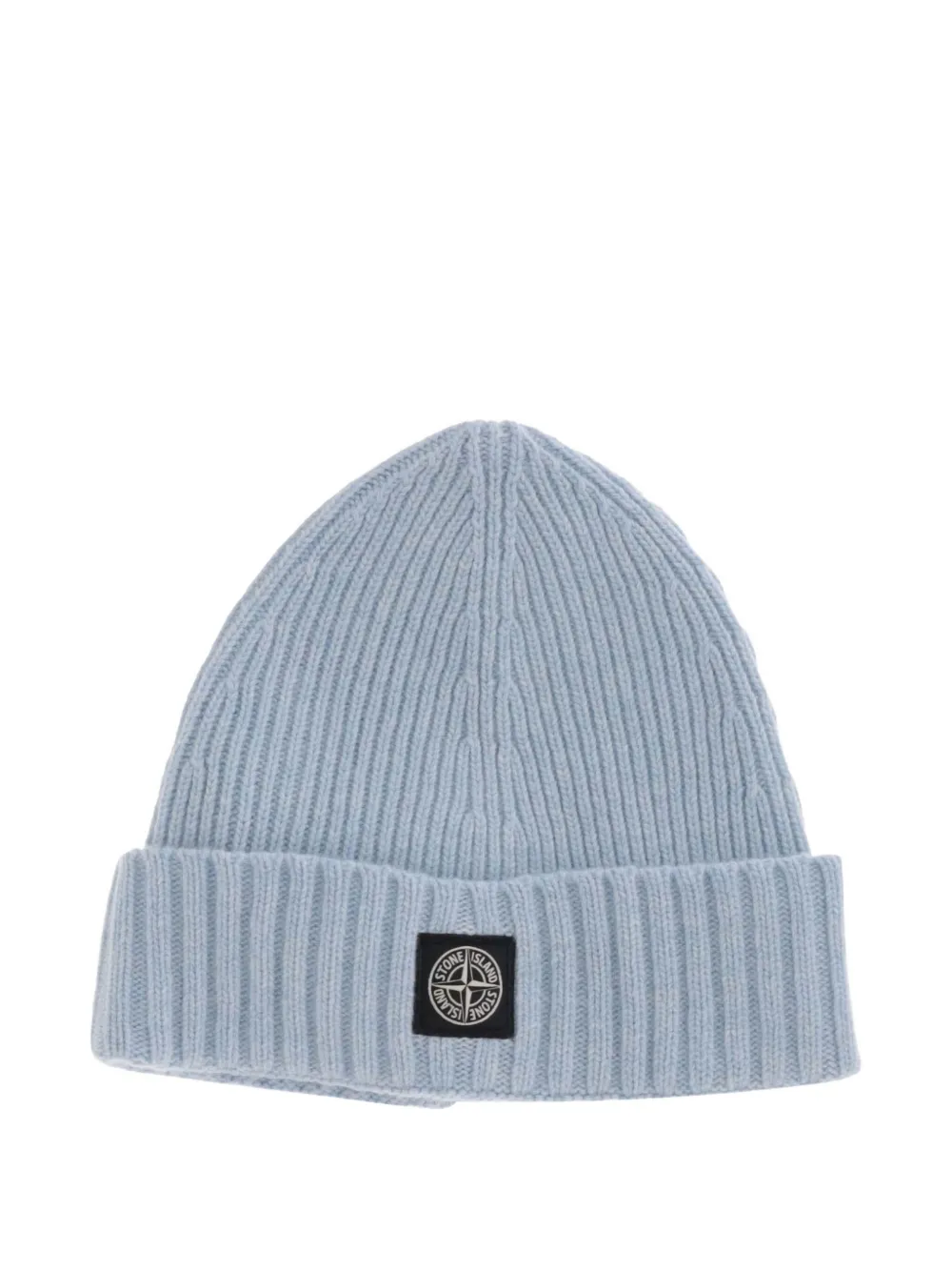 Stone Island Junior logo-patch ribbed beanie - Blu