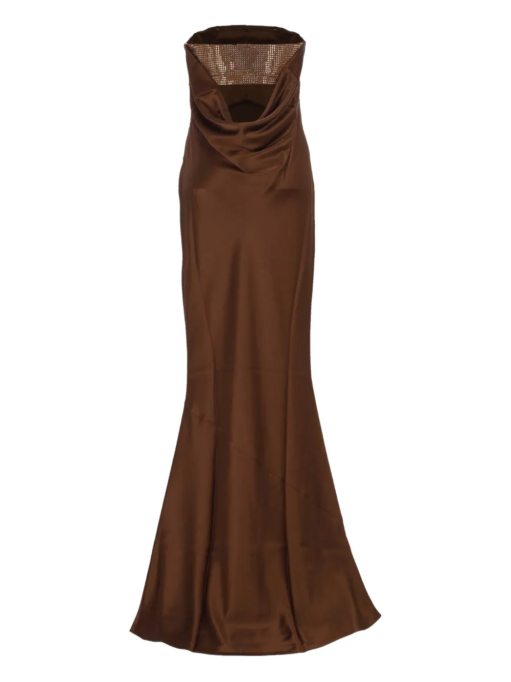 Retroféte Graziella Rhinestone-embellished Draped Maxi Dress In Brown