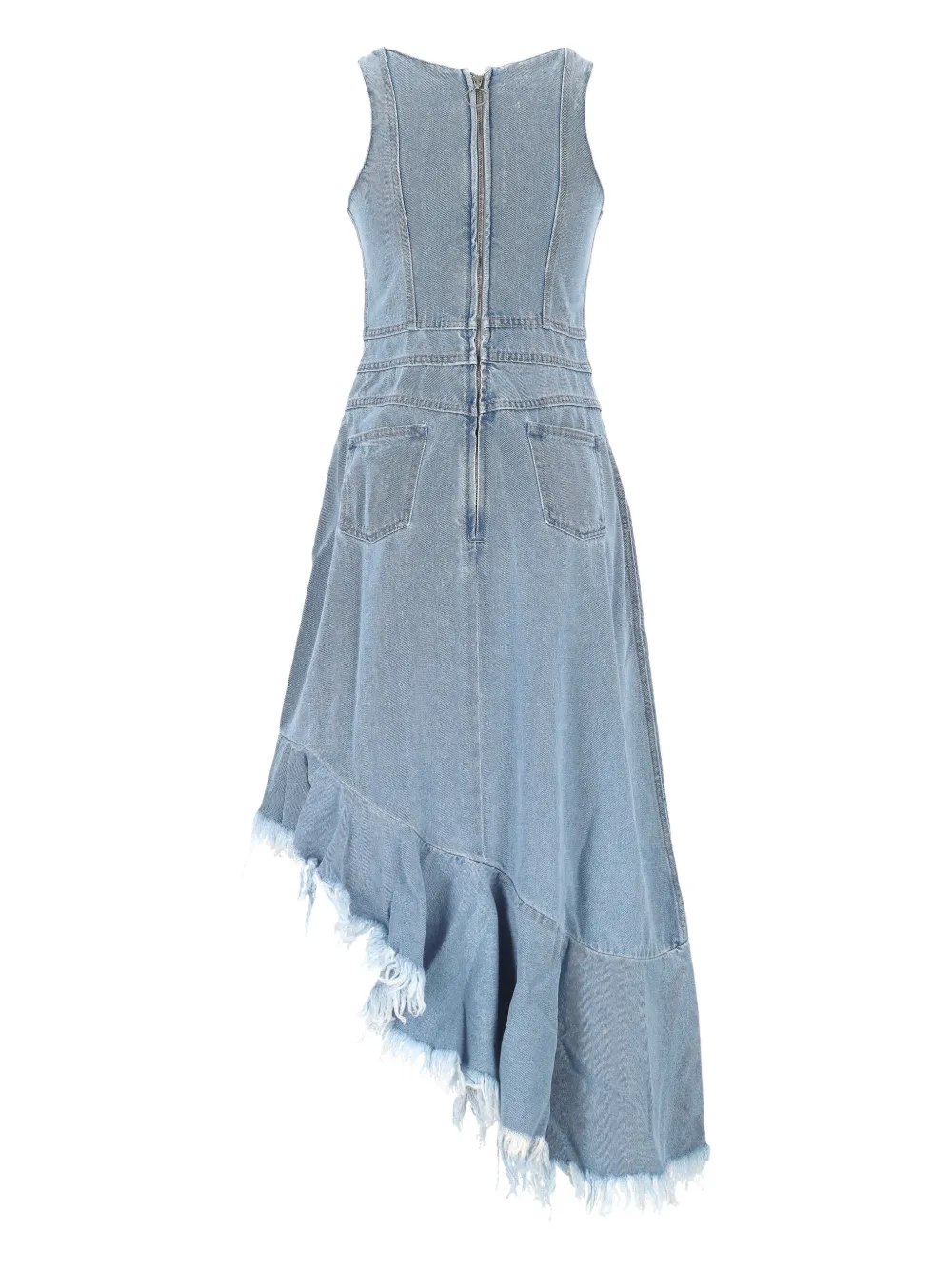 Marques'Almeida frayed ruffle midi dress - Blauw