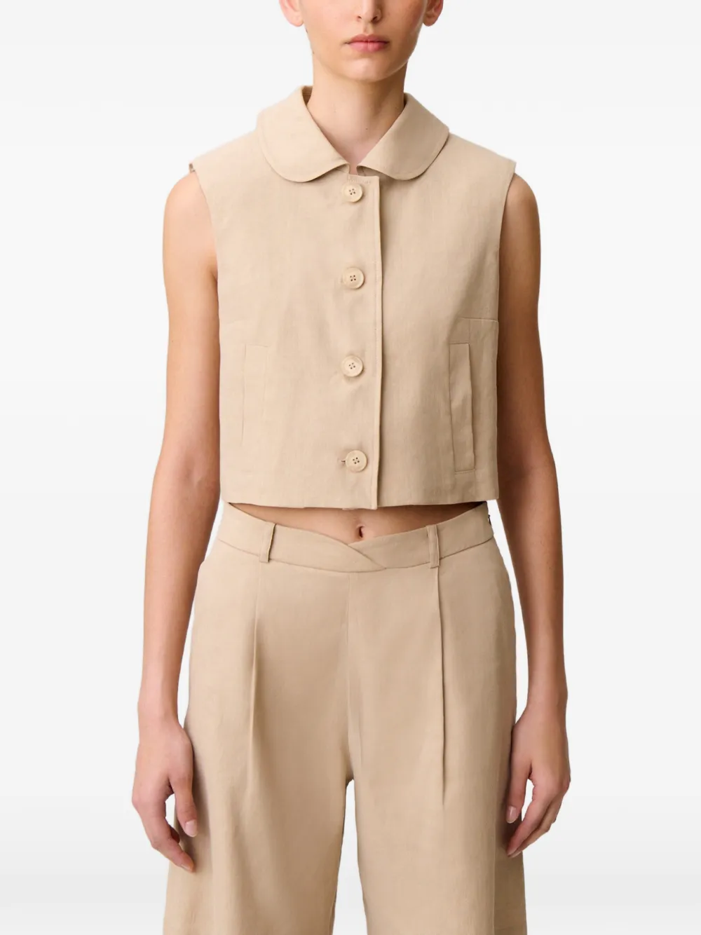 Claudie Pierlot Bodywarmer met kraag en knopen Beige