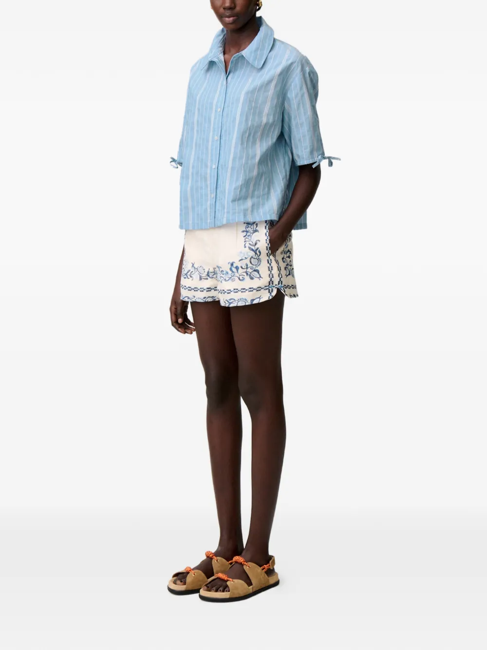 Claudie Pierlot Gestreepte blouse met gestrikte manchetten Blauw