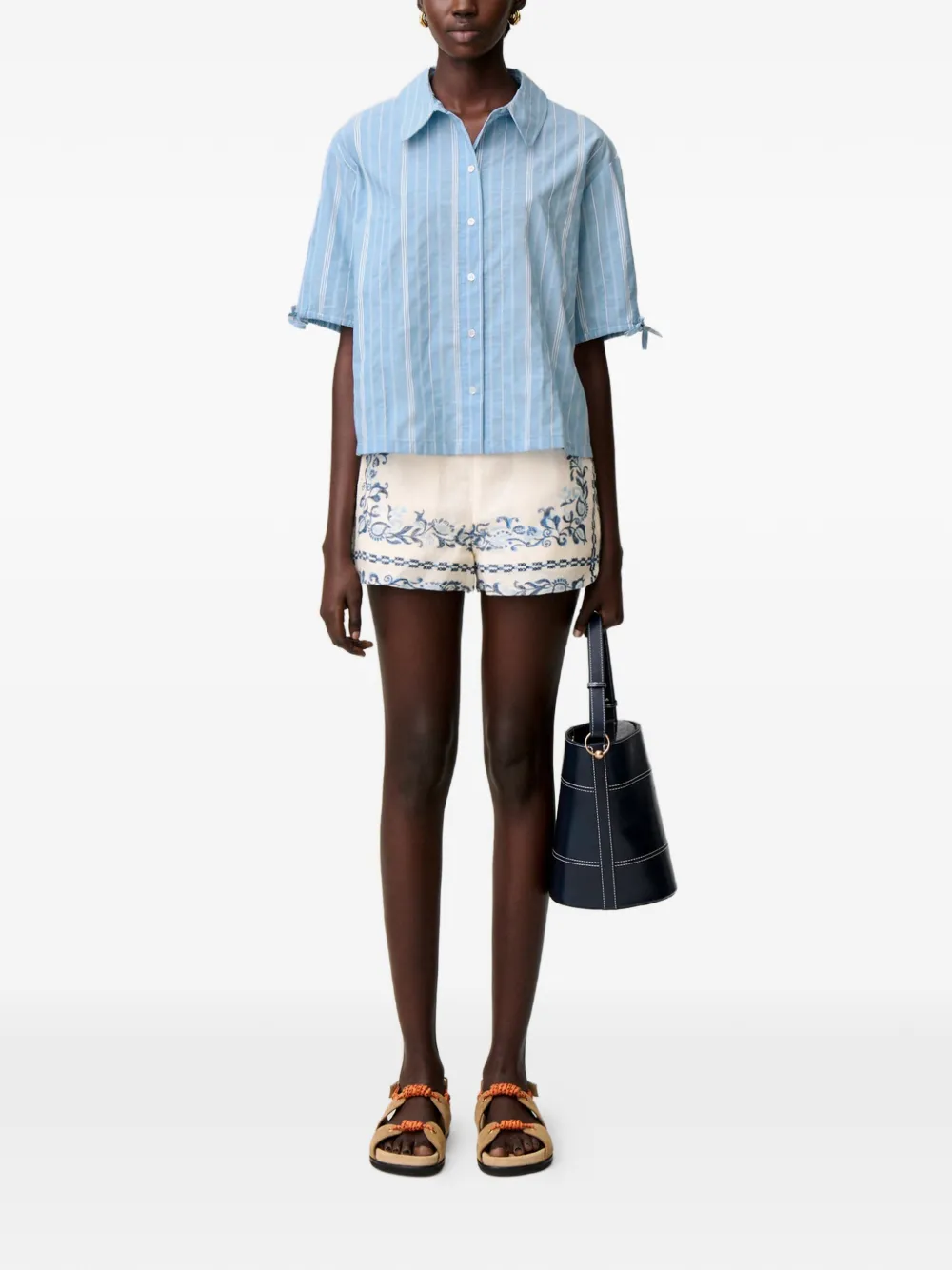 Claudie Pierlot Gestreepte blouse met gestrikte manchetten Blauw
