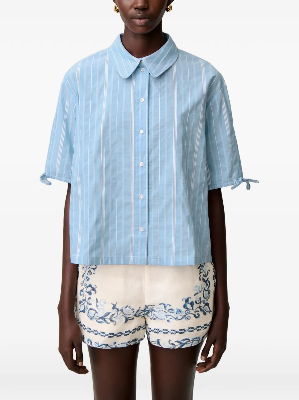 Claudie Pierlot Gestreepte blouse met gestrikte manchetten Blauw