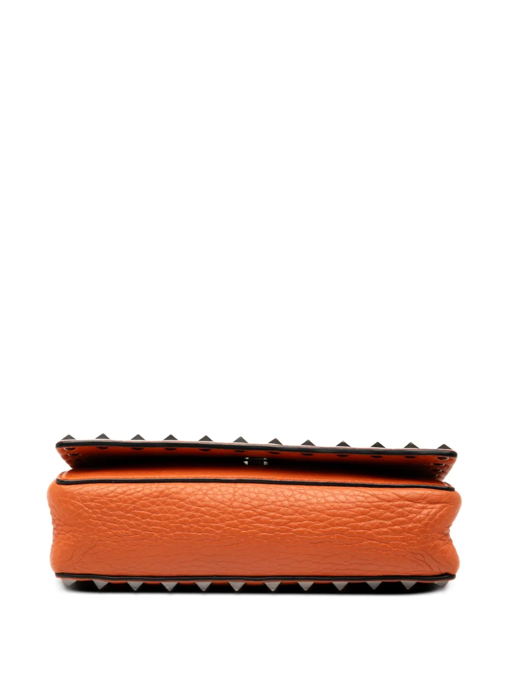 Pre-owned Valentino Garavani 2018-2025 Pebbled Calfskin Rockstud Clutch On Chain Crossbody Bag In Orange