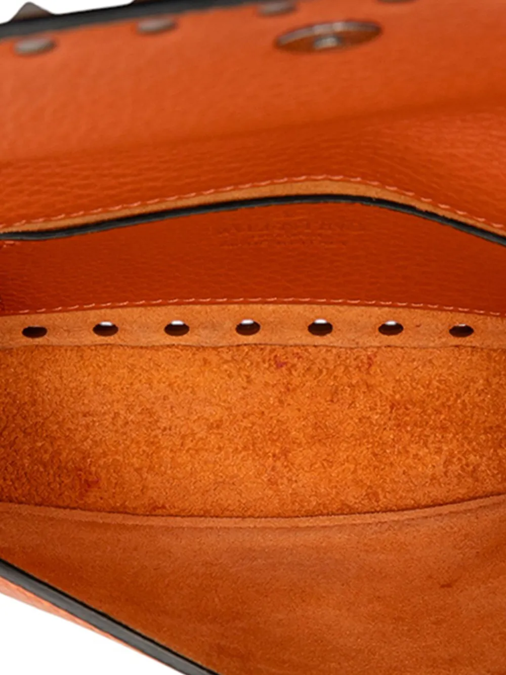 Pre-owned Valentino Garavani 2018-2025 Pebbled Calfskin Rockstud Clutch On Chain Crossbody Bag In Orange