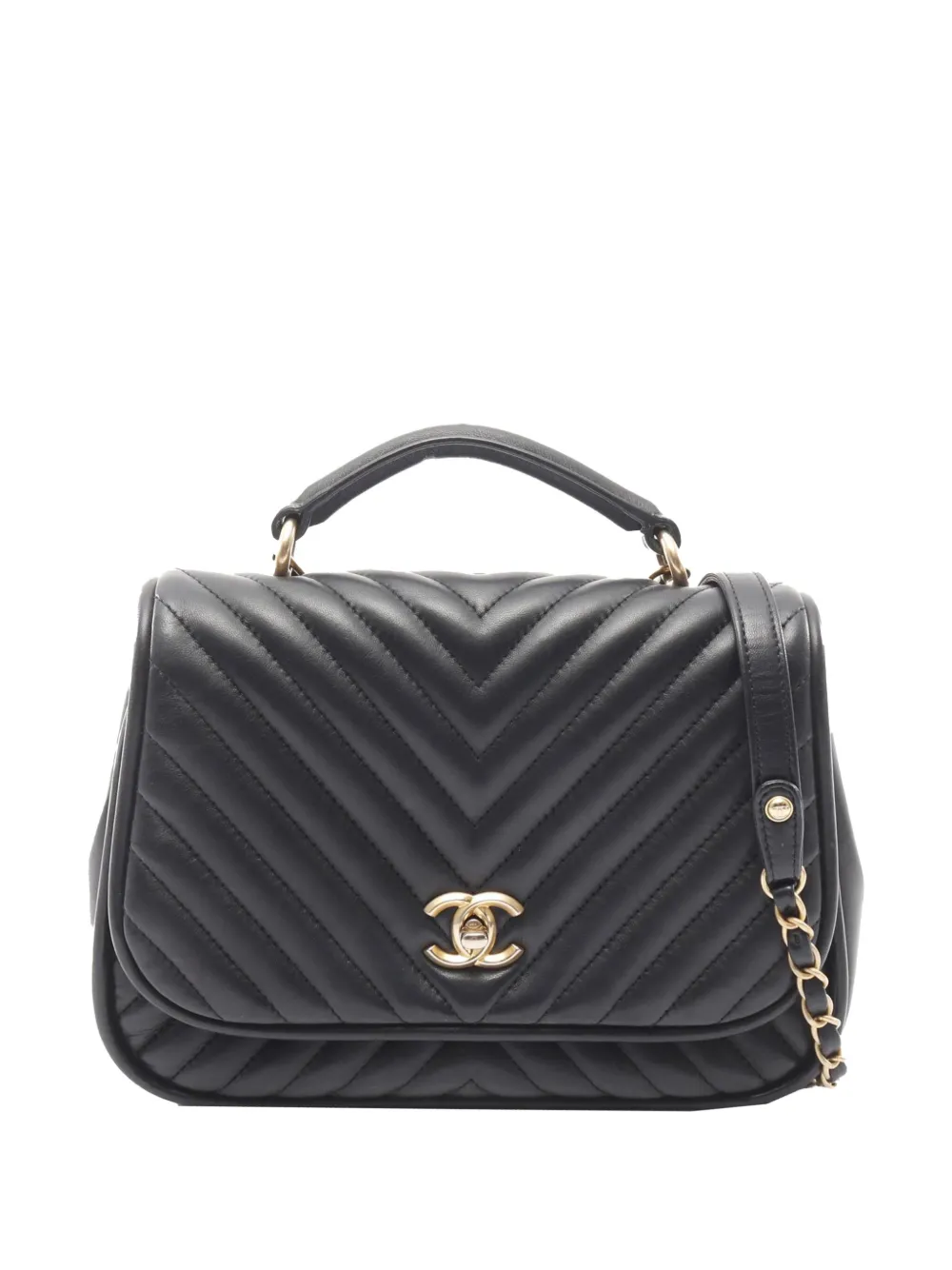 CHANEL Pre-Owned 2017-2018 Quilted Chevron Lambskin Top Handle Flap CHANEL Pre-Owned 2017-2018 Quilted Chevron Lambskin Top Handle Flap