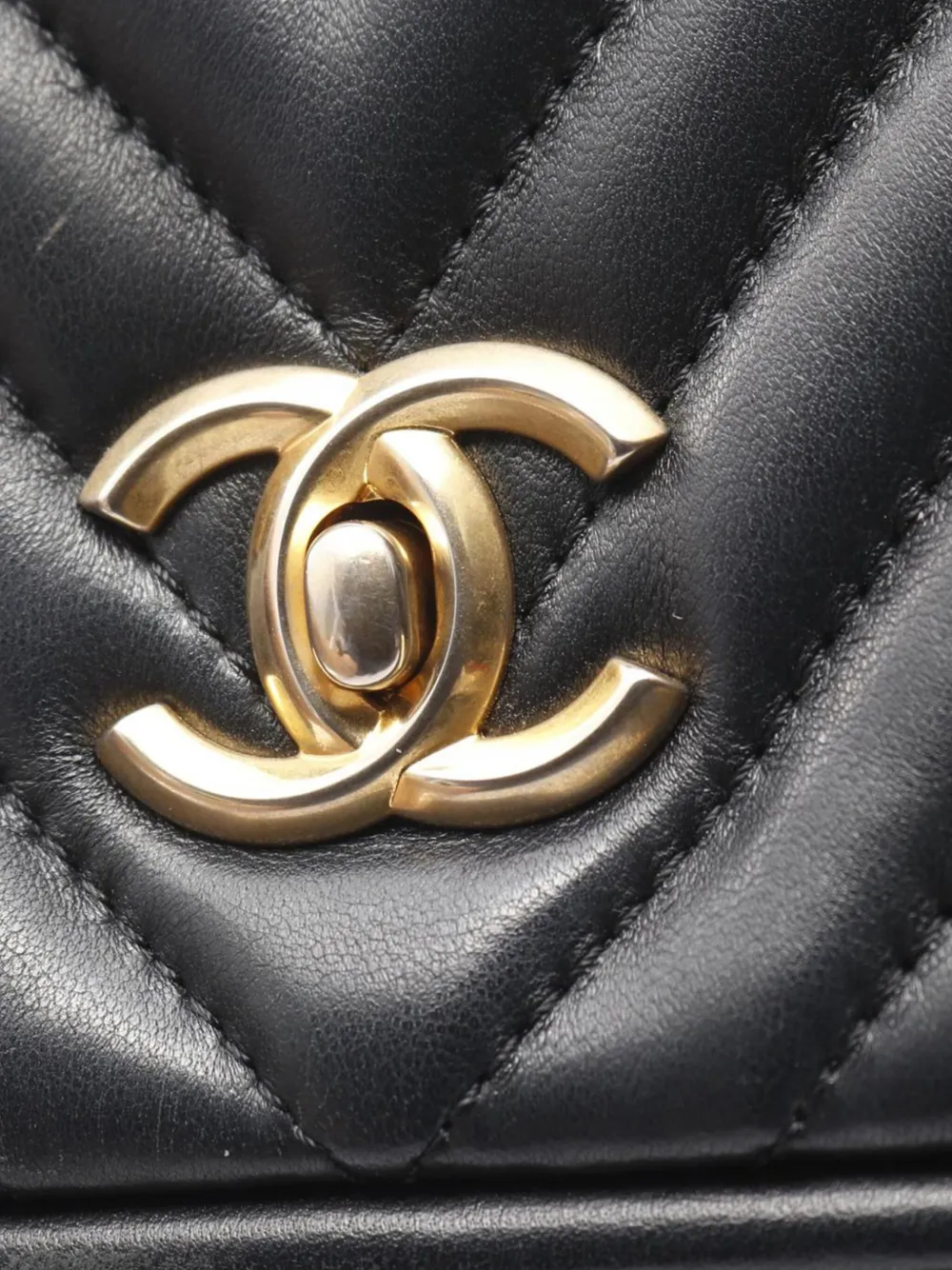 Pre-owned Chanel 2017-2018 Quilted Chevron Lambskin Top Handle Flap Satchel In Black