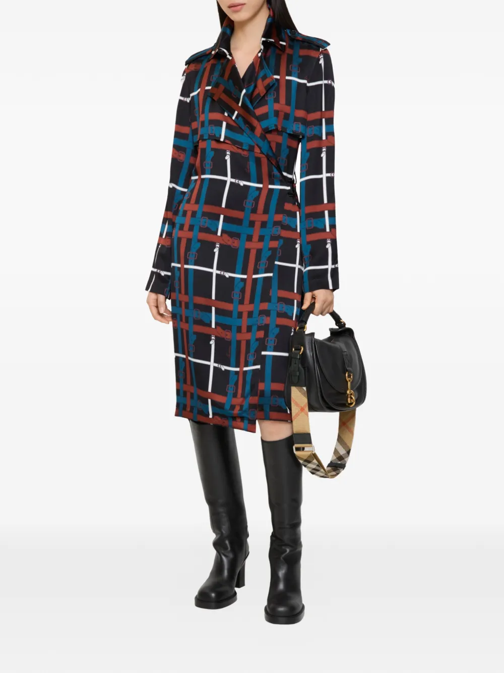 Burberry belted checked midi dress - Zwart