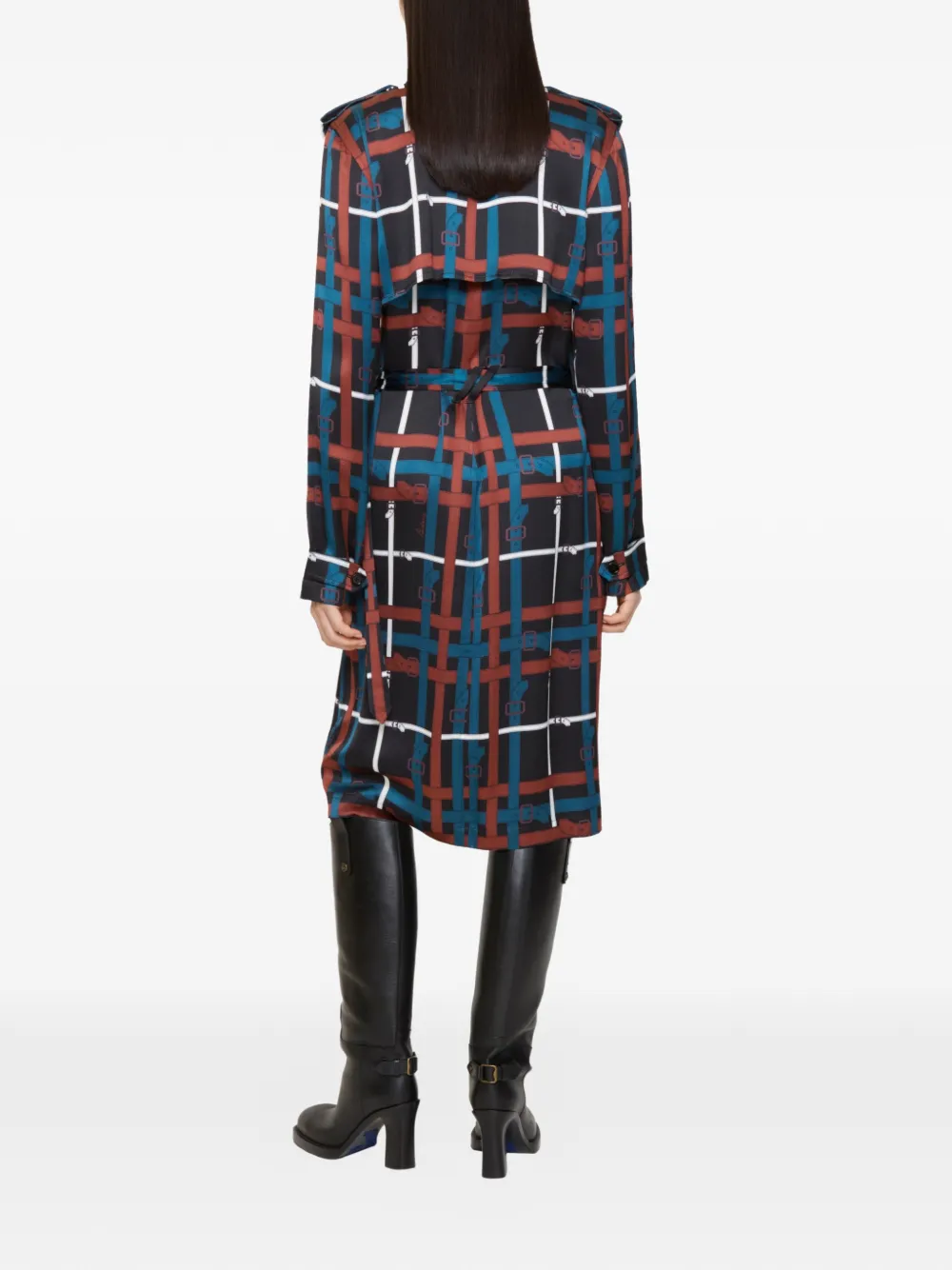 Burberry Belt Check Viscose Trench Dress In Black