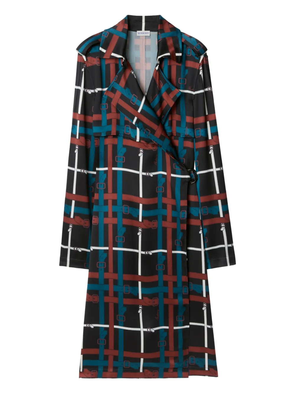 Burberry Belt Check Viscose Trench Dress In Black