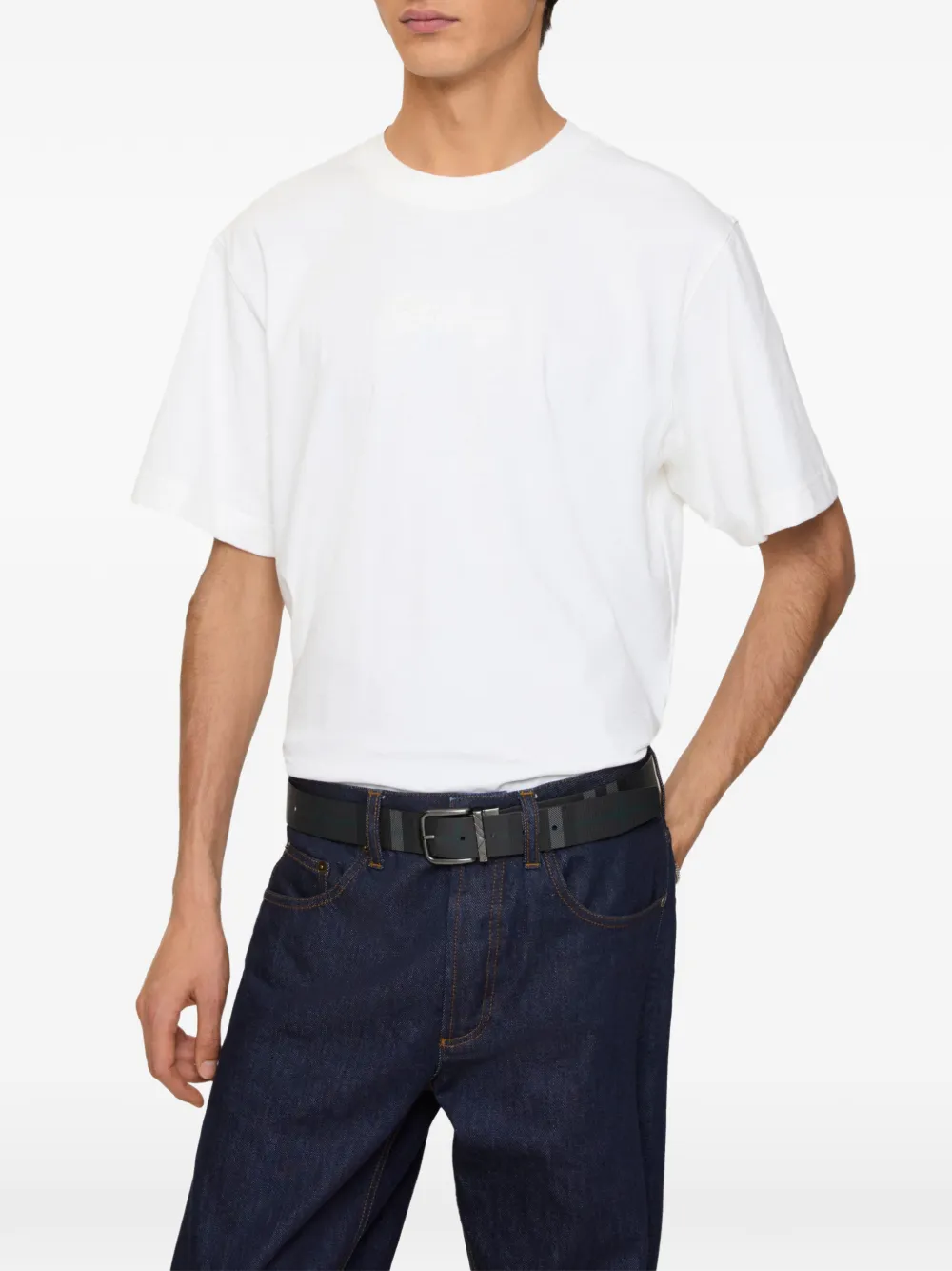 Burberry check-detail belt - Zwart