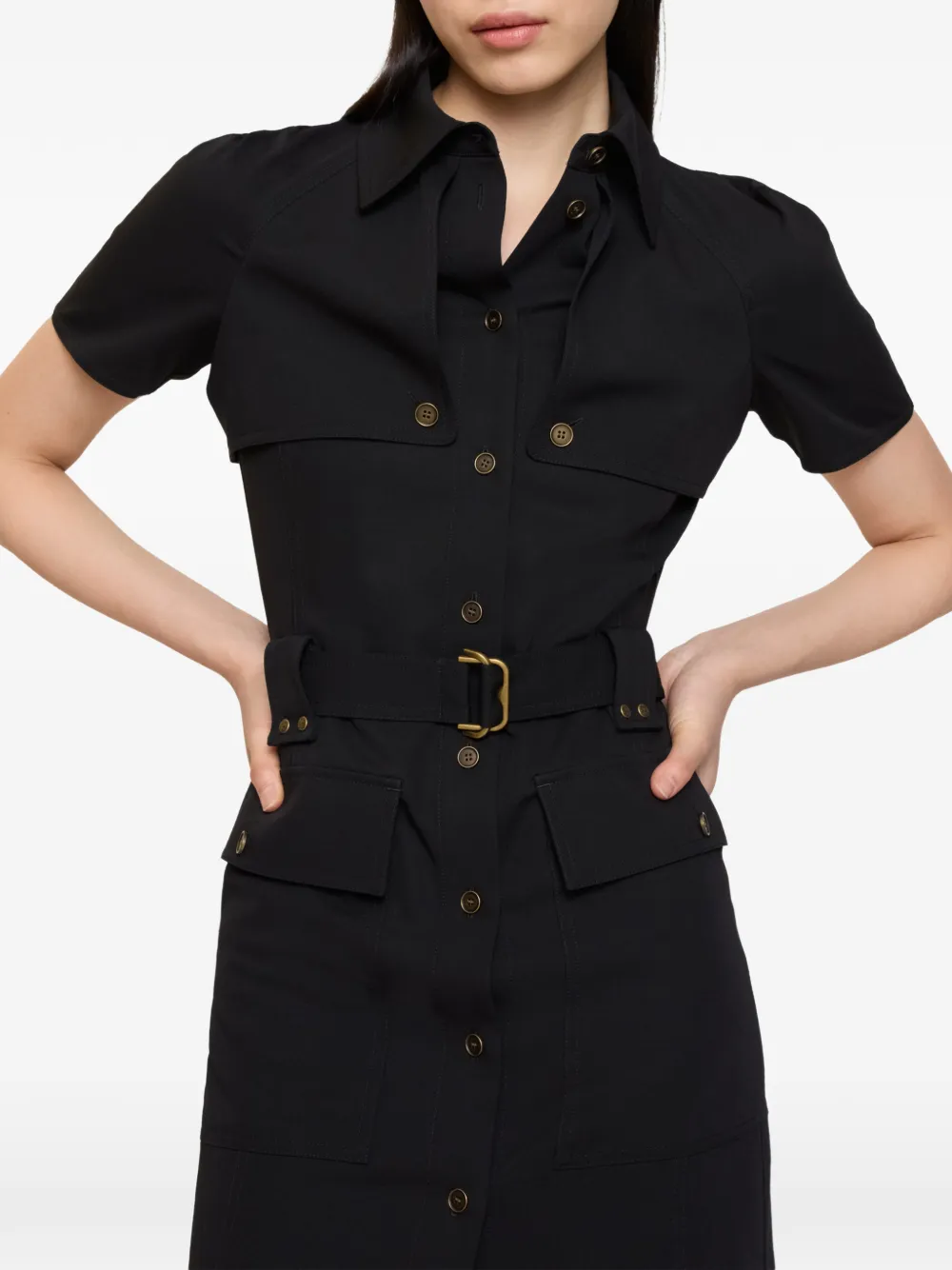 Burberry Buckle-belted Wool Dress In Black