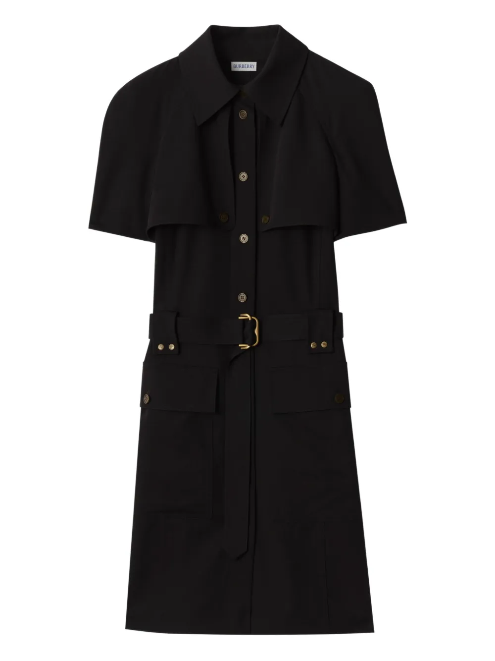 Burberry Buckle-belted Wool Dress In Black