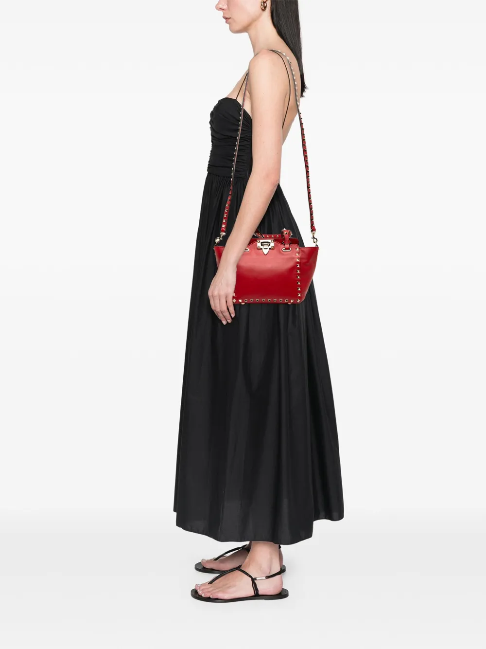 Pre-owned Valentino Garavani 2000-2017 Mini Leather Rockstud Satchel In Red