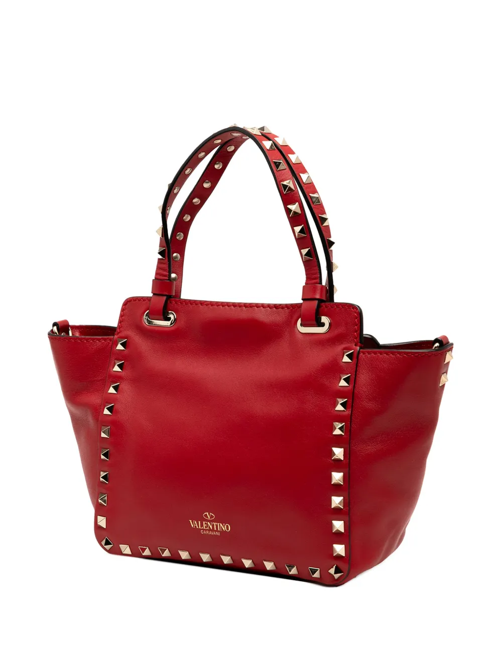 Pre-owned Valentino Garavani 2000-2017 Mini Leather Rockstud Satchel In Red