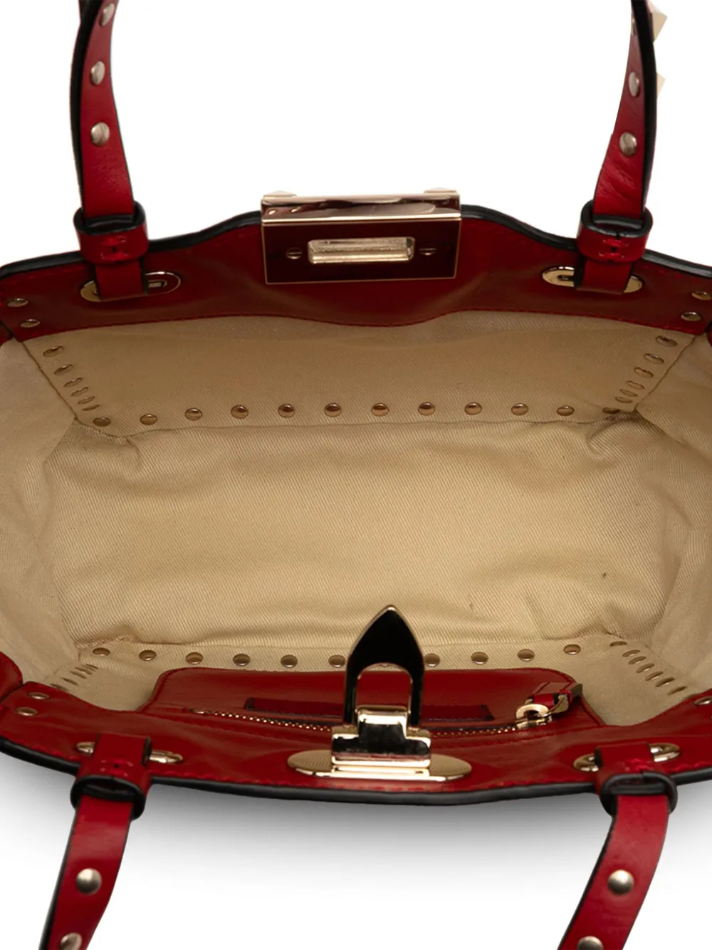 Pre-owned Valentino Garavani 2000-2017 Mini Leather Rockstud Satchel In Red