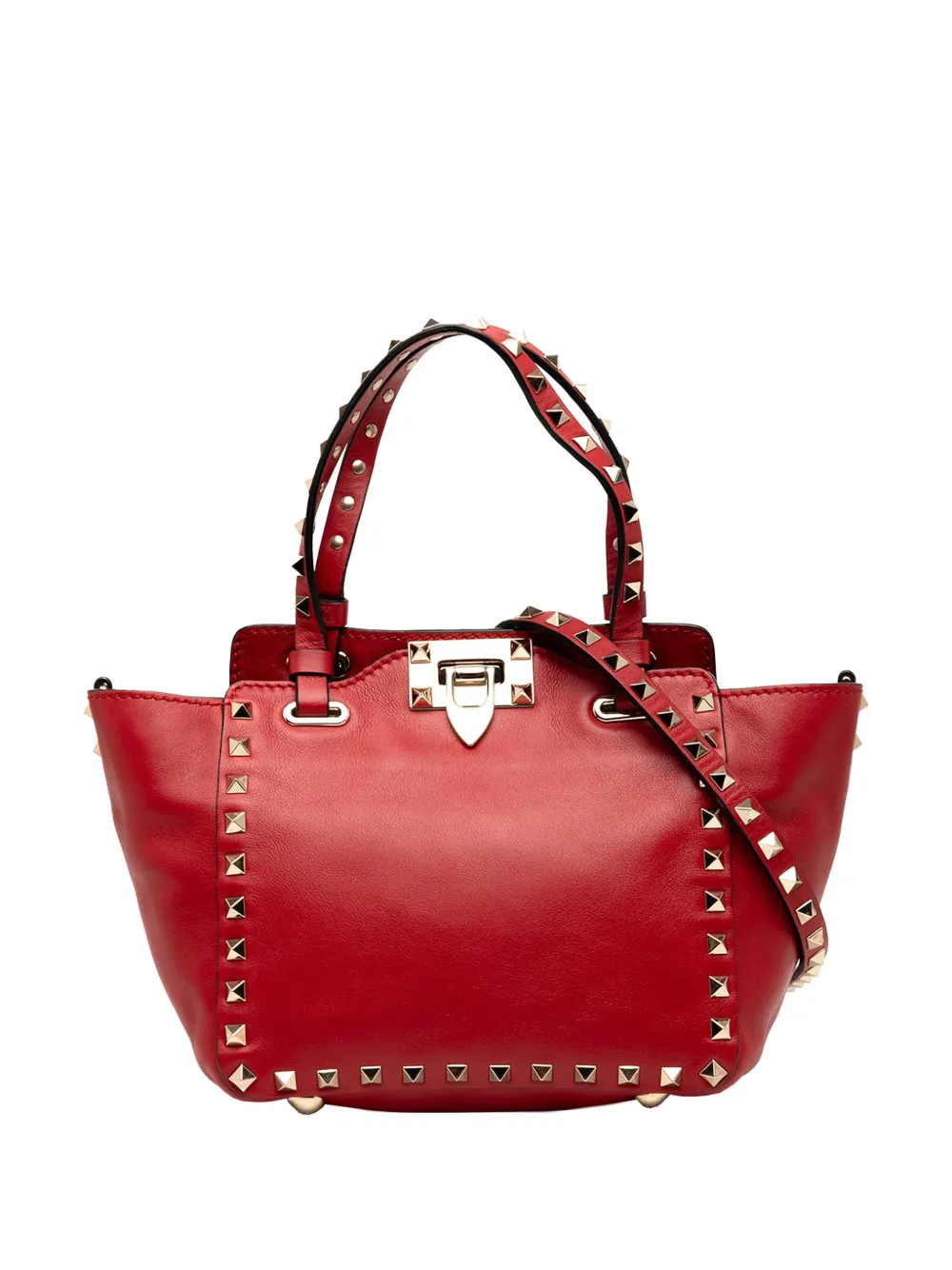 Pre-owned Valentino Garavani 2000-2017 Mini Leather Rockstud Satchel In Red