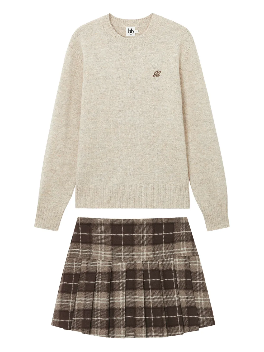 B+ab Embroidered Plaid Skirt In Neutral