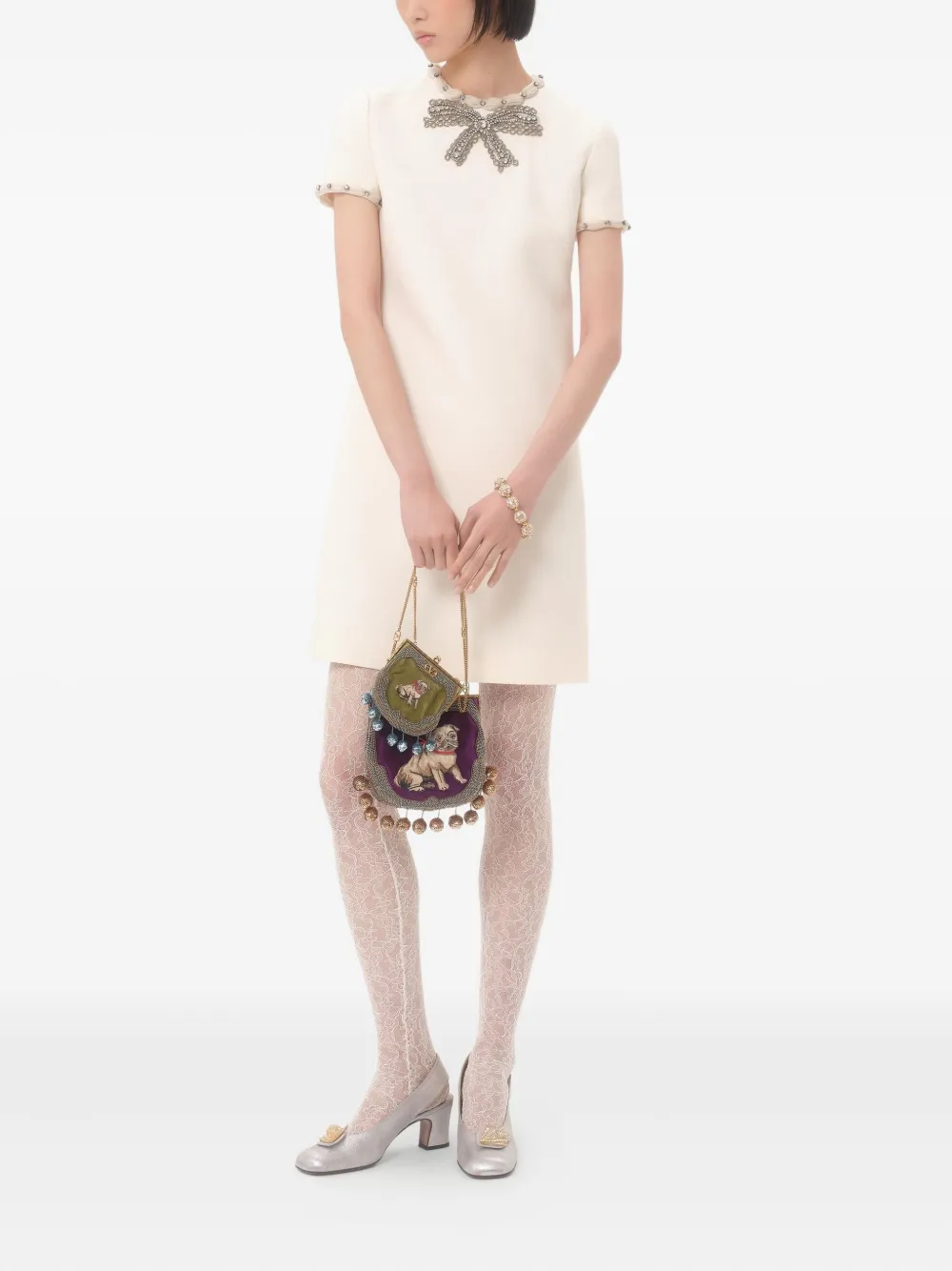 Valentino Garavani Mini-jurk verfraaid met kristallen Beige