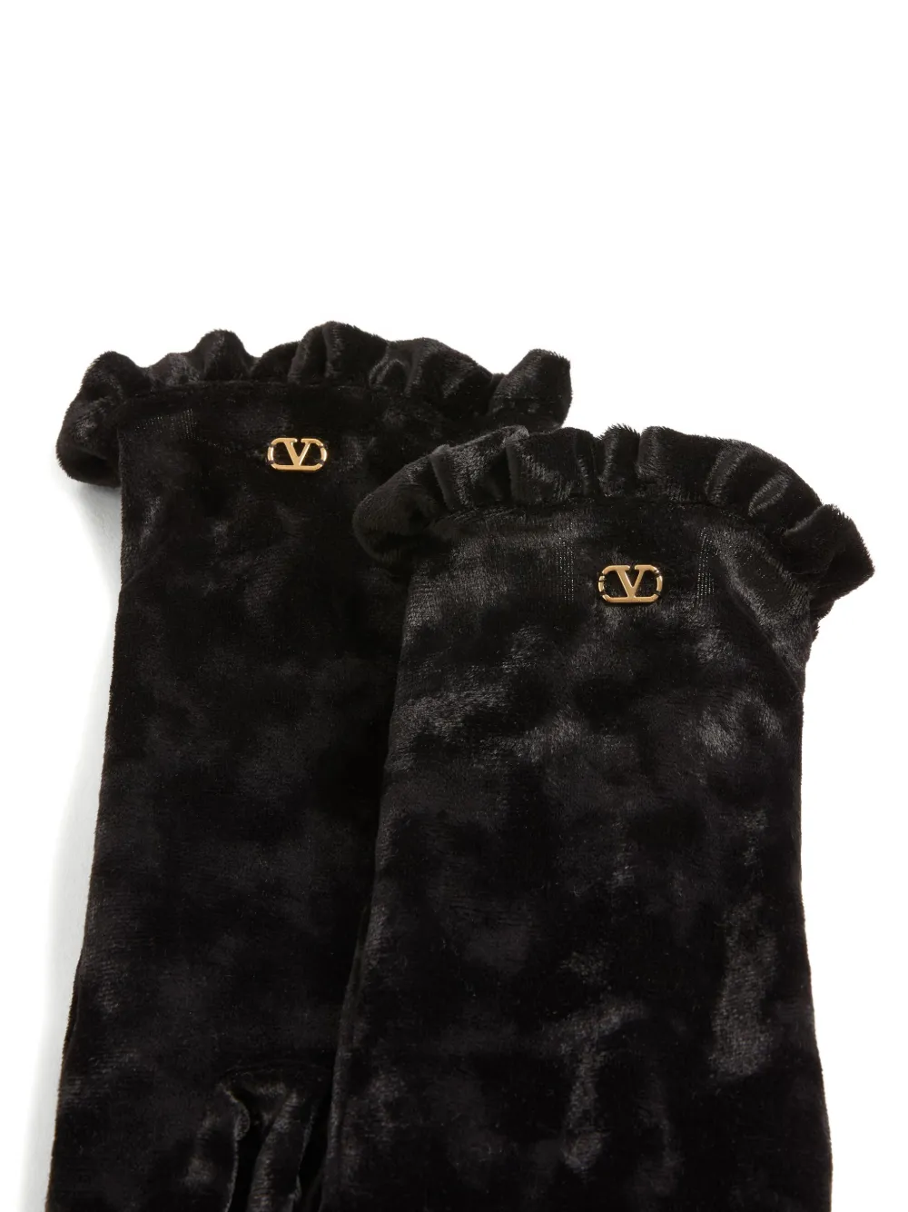 Valentino Vlogo-signature Ruffled Gloves In Black