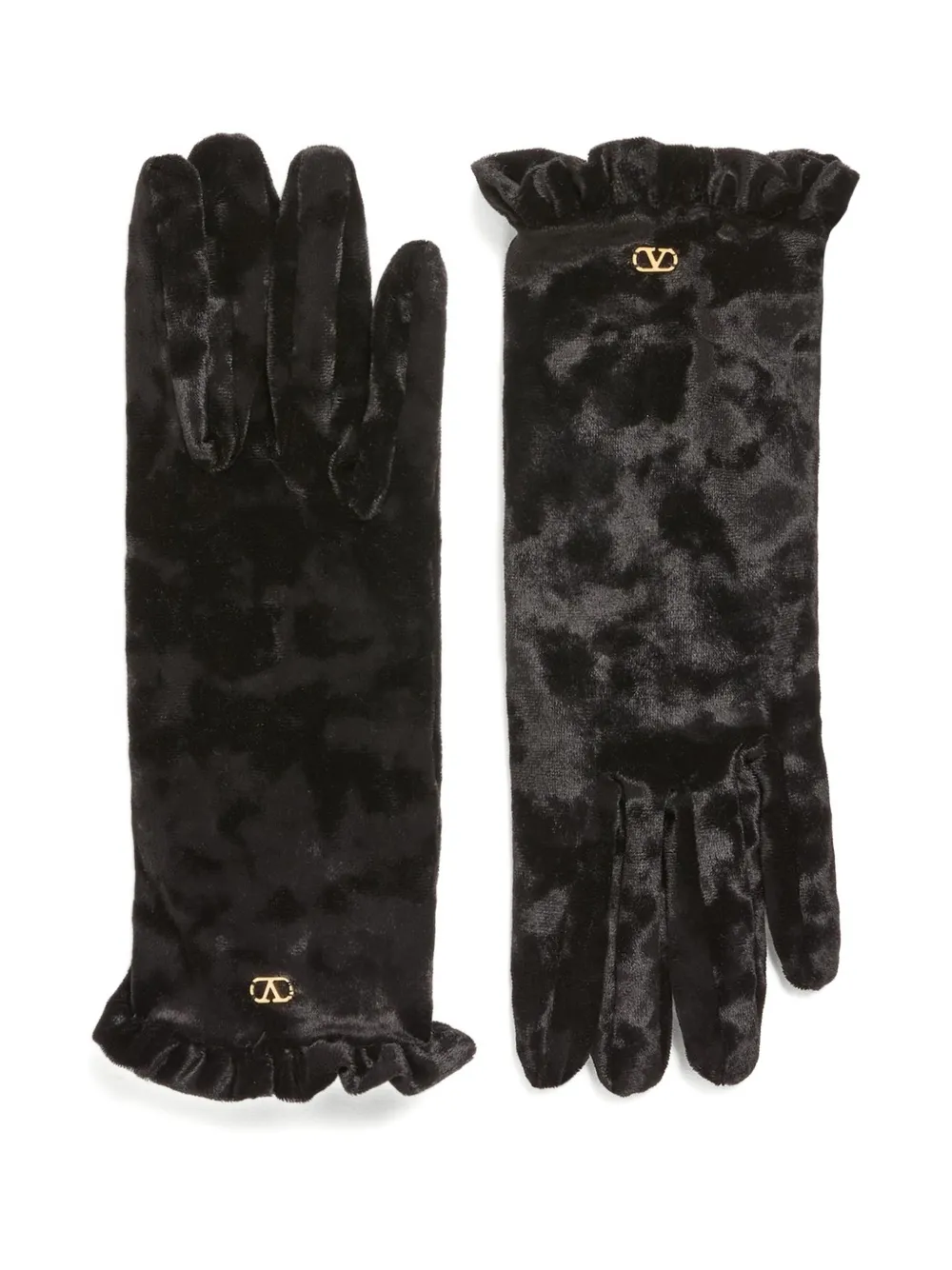 Valentino Vlogo-signature Ruffled Gloves In Black