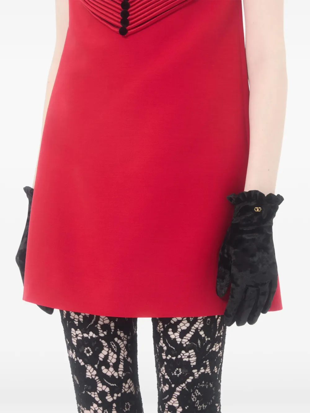 Valentino Vlogo-signature Ruffled Gloves In Black