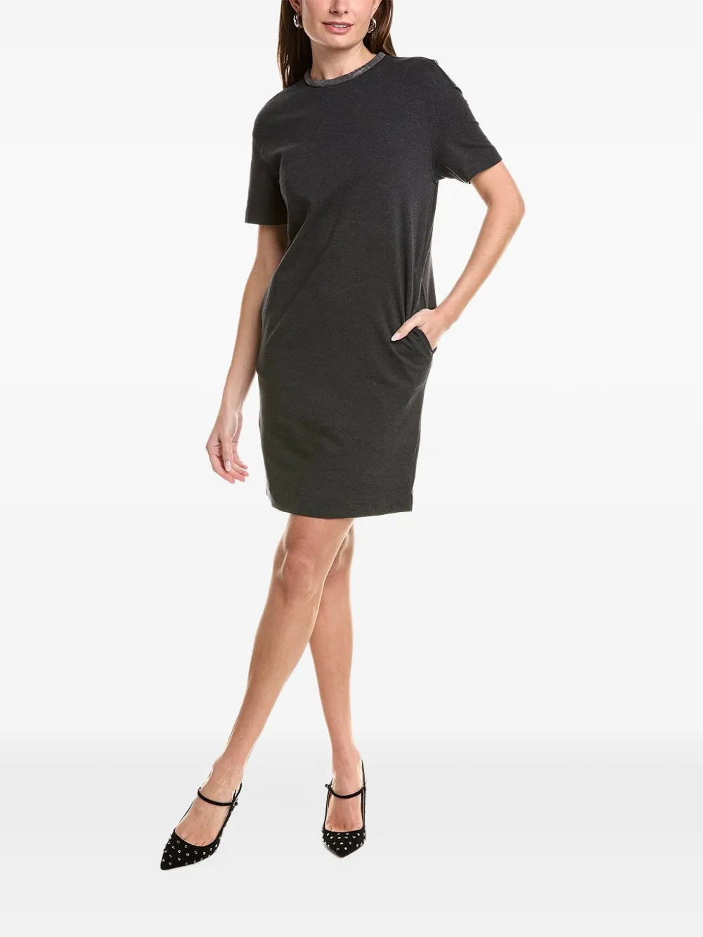 Brunello Cucinelli monili-trim short-sleeve mini dress - Grigio